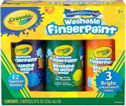 Crayola Washable Fingerpaint, 3-Count, Bright Colors, Non-Toxic, Ideal for Kids, Art Projects, Creative Supplies, Safe for Children, 8 oz