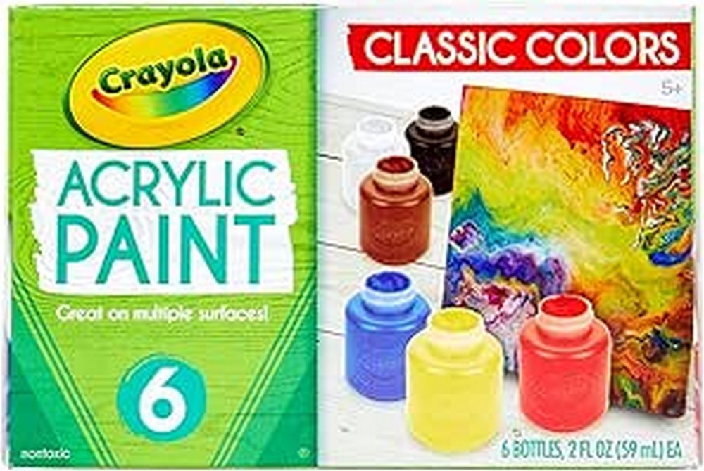 Crayola 6 Count Acrylic Paint Set, Vibrant Colors, Non-Toxic, Ideal for Crafts and Painting, 2 oz Each