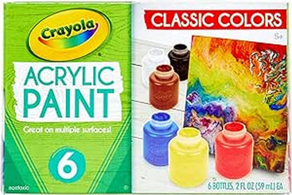 Crayola 6 Count Acrylic Paint Set, Vibrant Colors, Non-Toxic, Ideal for Crafts and Painting, 2 oz Each