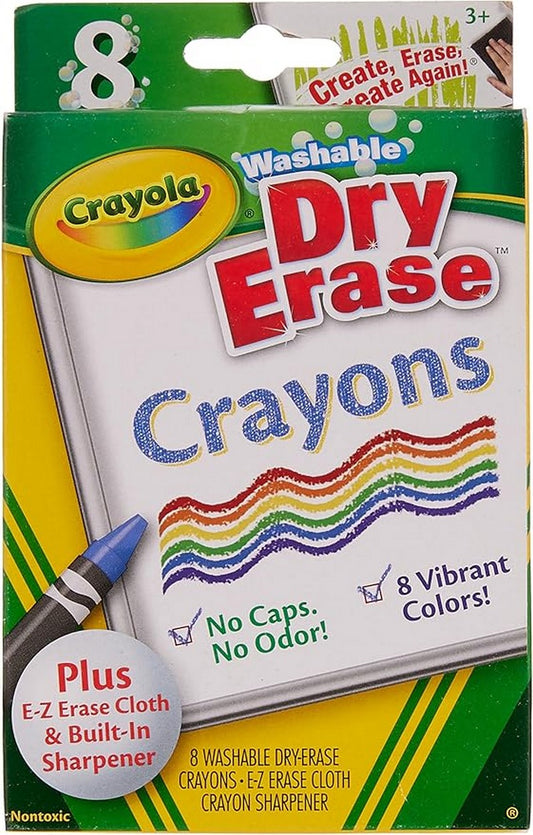 Crayola 8-Count Dry-Erase Crayons, Large Size - Vibrant Colors, Ideal for Whiteboards, Erasable, Creative Projects, Kids Art Supplies