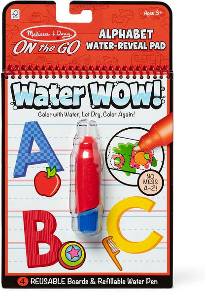 Melissa & Doug Water WOW – Alphabet Theme,4 Reusable Water Reveal Activity Pad for Kids with Pen, Mess-Free, Ideal for Ages 3+, Educational Fun