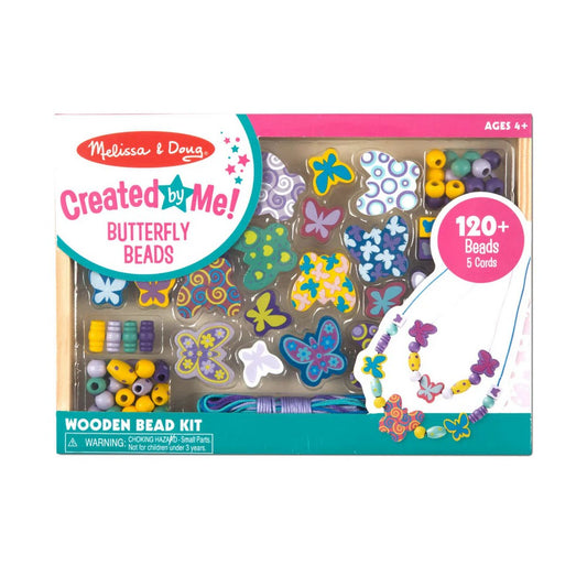 Melissa & Doug Butterfly Friends Bead Set – Creative Jewelry-Making Kit for Kids, 120+ Colorful Beads and 5 Cords, Ideal for Ages 4+, Fun Craft Activity