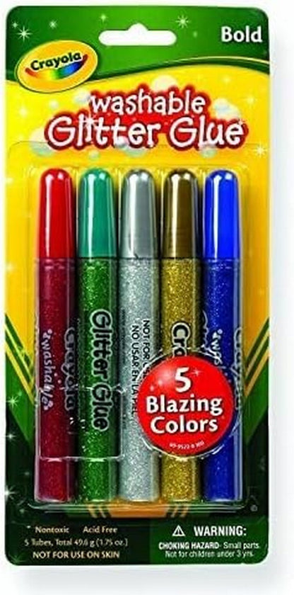 Crayola 5-Count Washable Glitter Glue, Bold Blazes - Vibrant Colors, Ideal for Crafting, Creative Projects, Glitter Effect