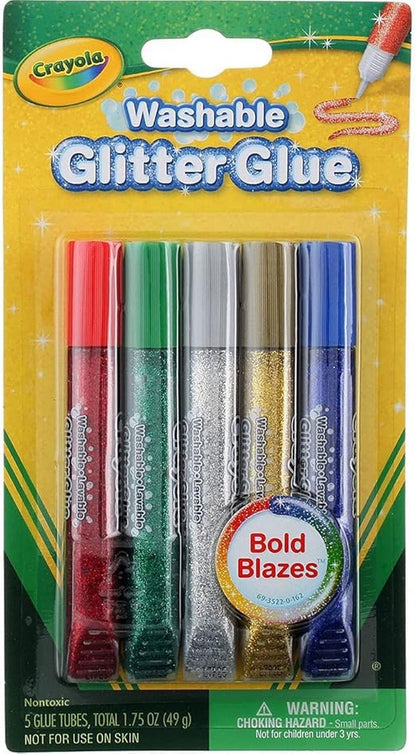 Crayola 5-Count Washable Glitter Glue, Bold Blazes - Vibrant Colors, Ideal for Crafting, Creative Projects, Glitter Effect