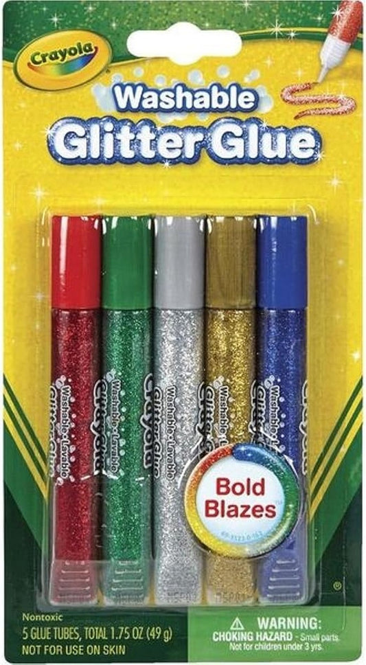 Crayola 5-Count Washable Glitter Glue, Bold Blazes - Vibrant Colors, Ideal for Crafting, Creative Projects, Glitter Effect