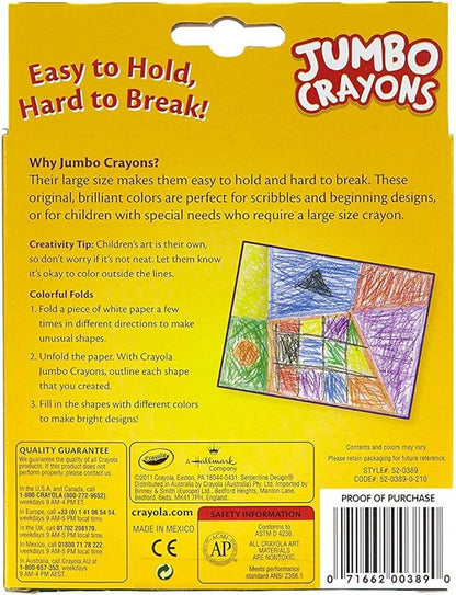 Crayola 8-Count Jumbo Crayons - Vibrant Colors,  Ideal for Toddlers, Easy to Grip, Durable, Art Supplies, Classroom Essentials