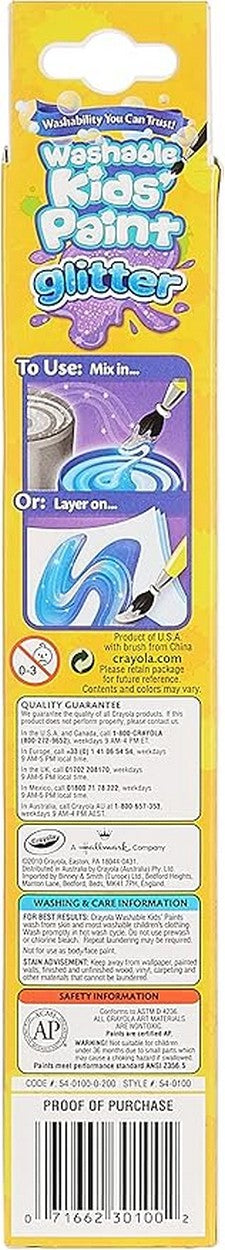 Crayola 6-Count Washable Kids' Paint Pots, Glitter Effects - Glitter Finish,  Ideal for Art Projects, Creative Supplies,Kids Painting Supplies