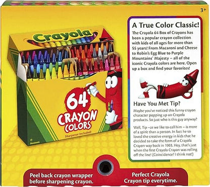 Crayola 64-Count Crayons - Non-Peggable, Vibrant Colors, Ideal for Kids, Art Projects, Classroom Essentials