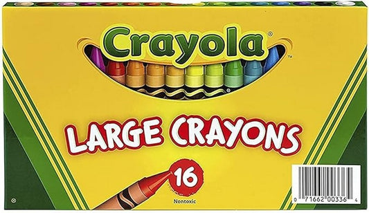 Crayola 16-Count Large Crayons - Lift Lid Box, Vibrant Colors, Easy to Grip, Ideal for Kids, Classroom Supplies, Mess-Free