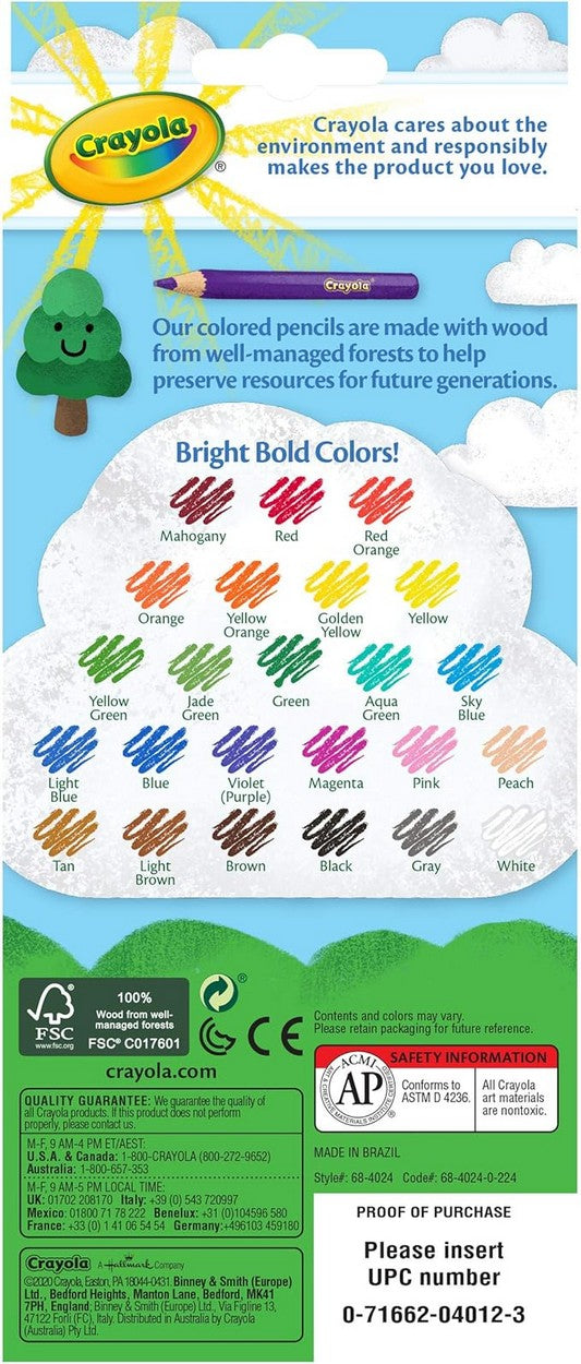 Crayola 24-Count Colored Pencils, Long - Vibrant Colors, Easy to Sharpen, Art Projects, Creative Supplies, Drawing, Classroom Essentials