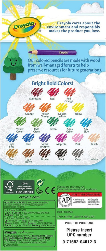 Crayola 24-Count Colored Pencils, Long - Vibrant Colors, Easy to Sharpen, Art Projects, Creative Supplies, Drawing, Classroom Essentials