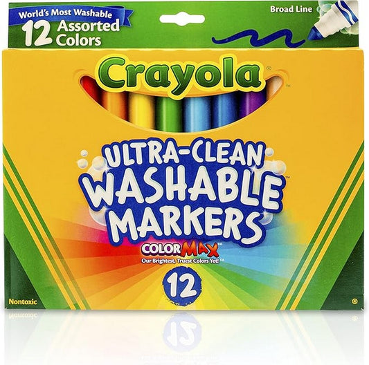 Crayola 12-Count Ultra-Clean Washable Assorted Broad Line Colormax Markers - Art Projects, Creative Supplies, Classroom Essentials