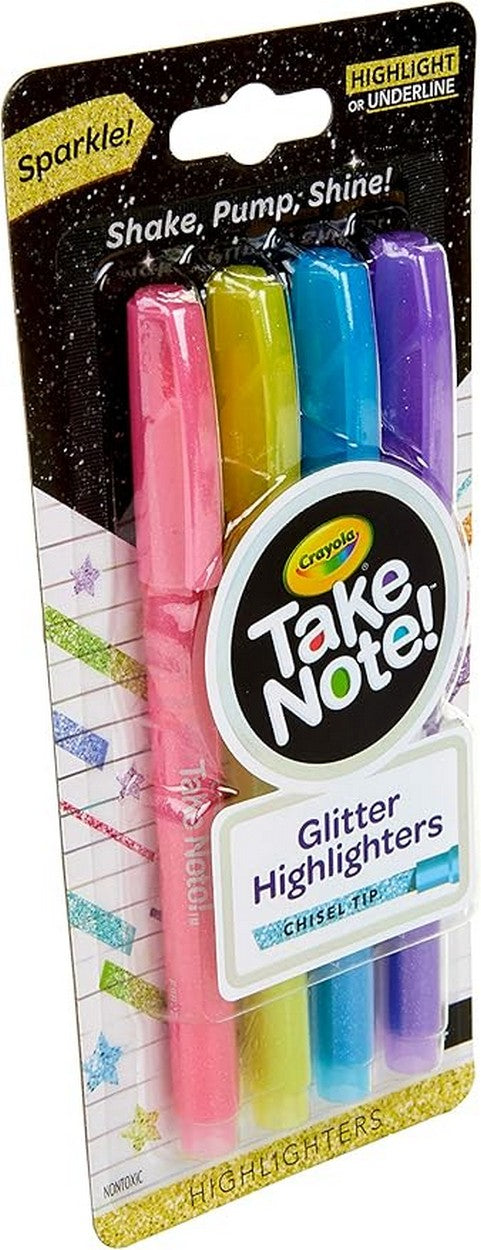 Crayola Glitter Highlighters Pack of 4 - Vibrant Colors, Glitter Effect, Ideal for School, Art Projects, Highlighting, Creative Supplies