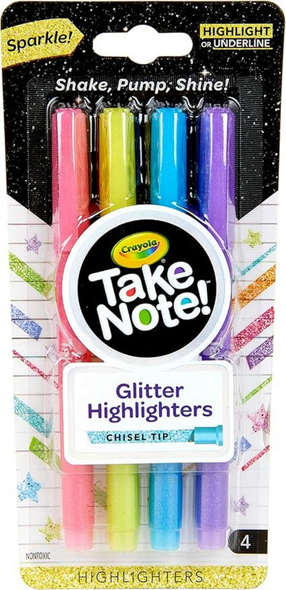 Crayola Glitter Highlighters Pack of 4 - Vibrant Colors, Glitter Effect, Ideal for School, Art Projects, Highlighting, Creative Supplies