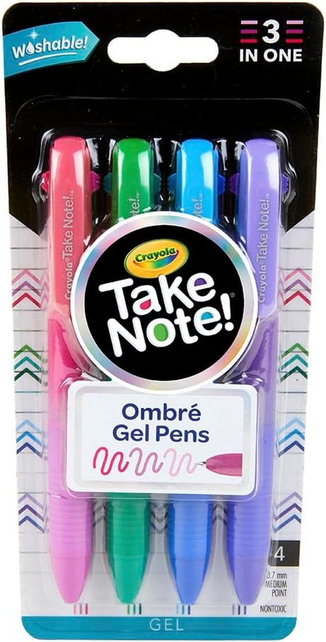 Crayola Ombre Gel Pens, Vibrant Colors, Smooth Writing, Ombre Effect, Ideal for Art Projects, Kids Crafting, Fine Tip Pens, Pack of 4