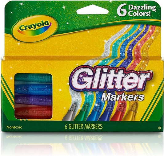 Crayola Glitter Markers - 6 Dazzling Colors, Sparkling Effect, Ideal for Art Projects, Creative Supplies, Fine Tip, Kids Art Supplies