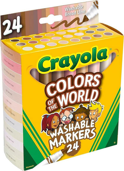 Crayola Colors of the World Washable Markers, Pack of 24 - Vibrant Colors Creative Supplies, Diverse Palette