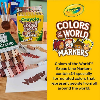 Crayola Colors of the World Washable Markers, Pack of 24 - Vibrant Colors Creative Supplies, Diverse Palette