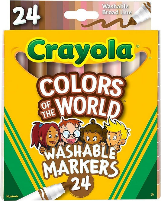 Crayola Colors of the World Washable Markers, Pack of 24 - Vibrant Colors Creative Supplies, Diverse Palette