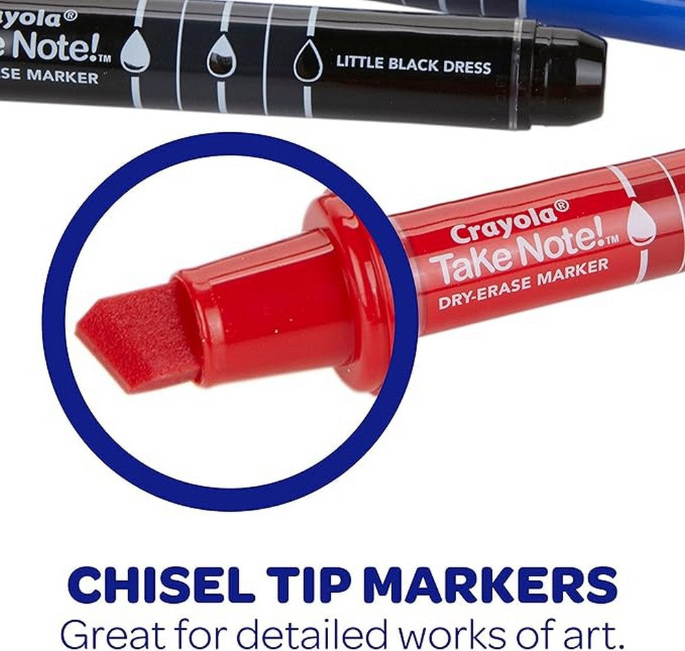 Crayola Take Note! Broad Line Dry Erase Markers with Chisel tips - Vibrant Colors, Ideal for Whiteboards, Erasable Ink, Creative Supplies, School Supplies, Pack of 12