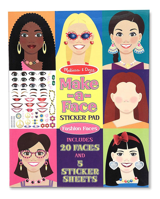 Melissa & Doug Make a Face Fashion Faces Sticker Pad – Creative Sticker Play for Kids, Design Your Own Fashionable Faces, Ideal for Ages 3+, Educational and Fun Activity