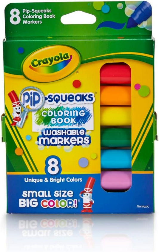 Crayola 8-Piece Washable Coloring Book Pip-Squeaks Markers - Vibrant Colors, Ideal for Kids, Art Projects, Creative Supplies, Compact Size, Mess-Free