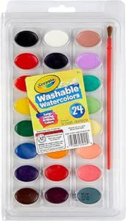 Crayola 24-Piece Washable Watercolors with Brush - Vibrant Colors, Ideal for Kids, Art Projects, Creative Supplies