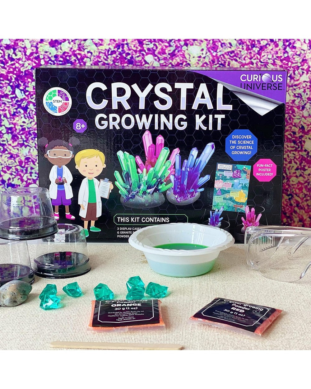 Hinkler Curious Universe Crystal Growing Kit - DIY Science Set, Crystal Formation Activity, Educational STEM Project, Fun Experiment for Kids