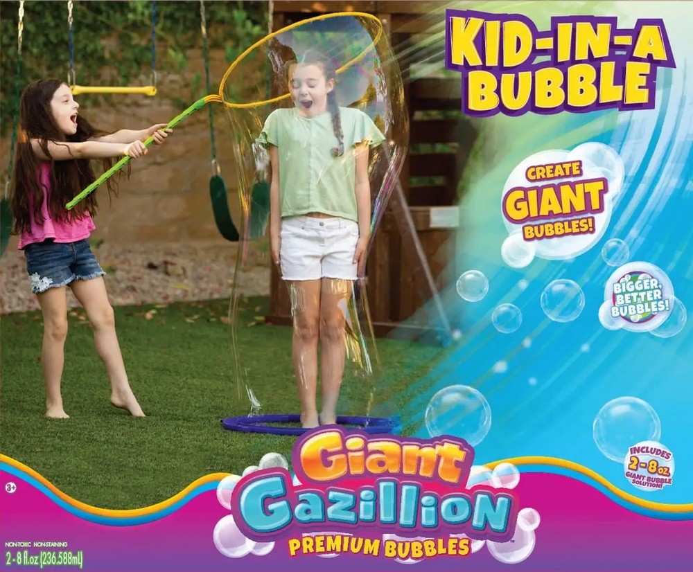 Gazillion 8oz Kid in a Bubble Solution – Bubble Toy Kit with Wand for Giant Bubbles, Kids Outdoor Play, Party Fun, and Bubble-Making Activities