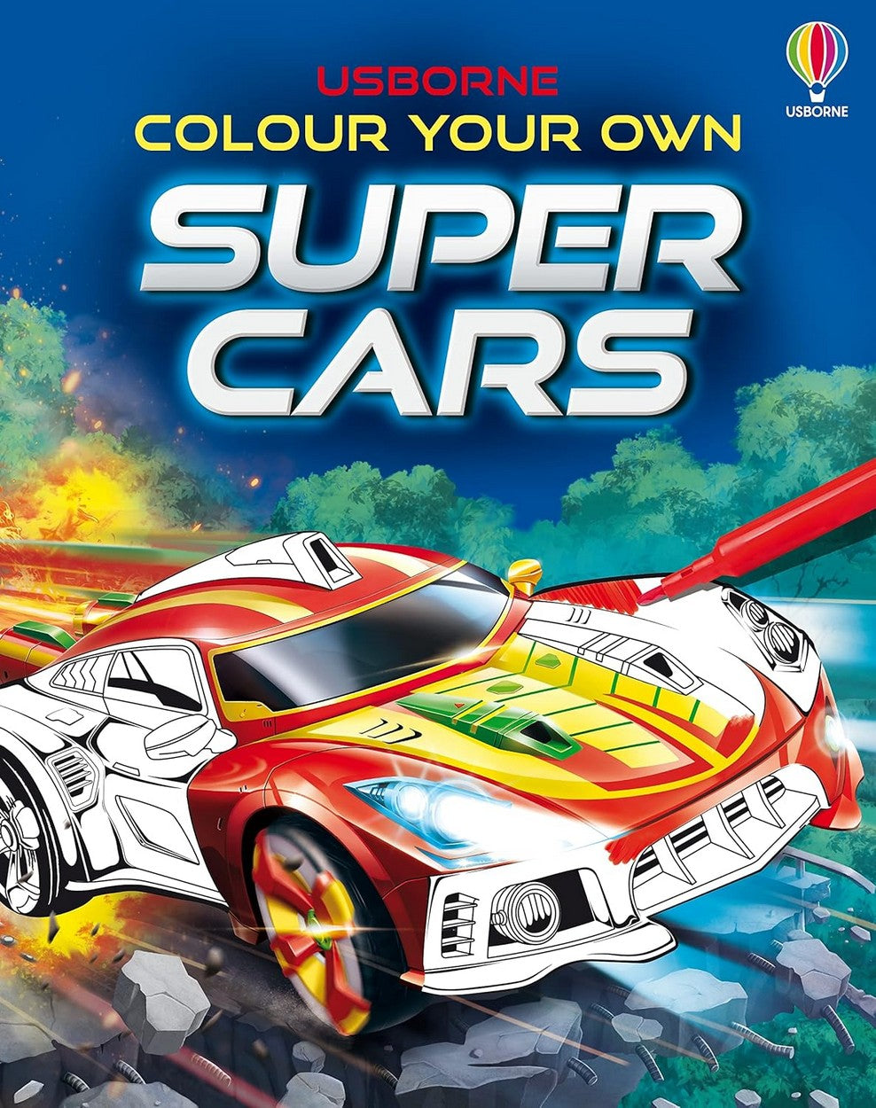 Usborne Color Your Own Super Cars – Fun Car Coloring Book, Interactive Art for Kids, Ages 5+, Speed Cars, Creative Activity, Detailed Illustrations, Educational