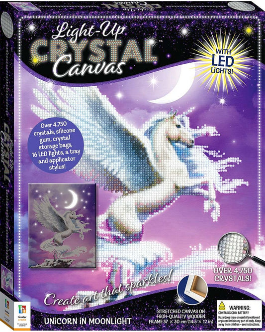 Hinkler Light Up Crystal Canvas, Unicorn in Moonlight, DIY Crystal Art Kit, Creative Craft Activity, Kids Art Supplies