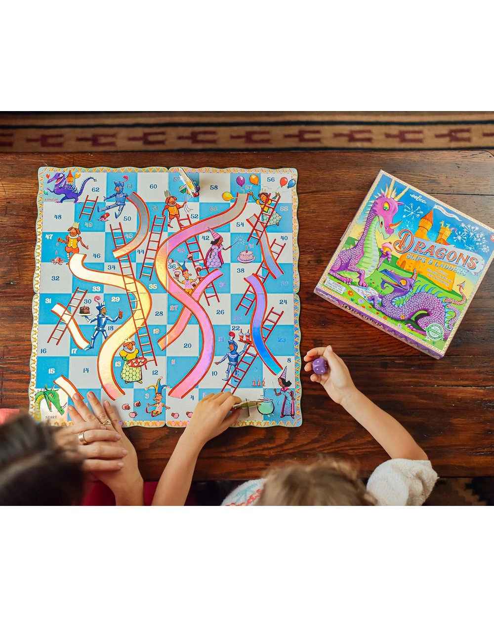 eeBoo Dragons Slips & Ladders Board Game – Fun Family Game, Kids' Educational Game, Dragon-Themed, 2-4 Players