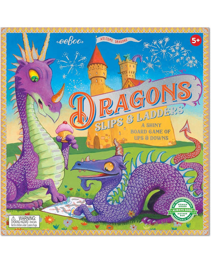 eeBoo Dragons Slips & Ladders Board Game – Fun Family Game, Kids' Educational Game, Dragon-Themed, 2-4 Players