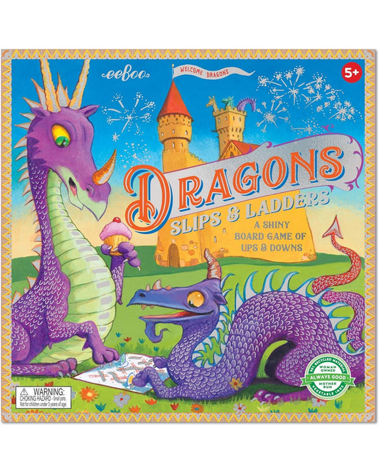 eeBoo Dragons Slips & Ladders Board Game – Fun Family Game, Kids' Educational Game, Dragon-Themed, 2-4 Players