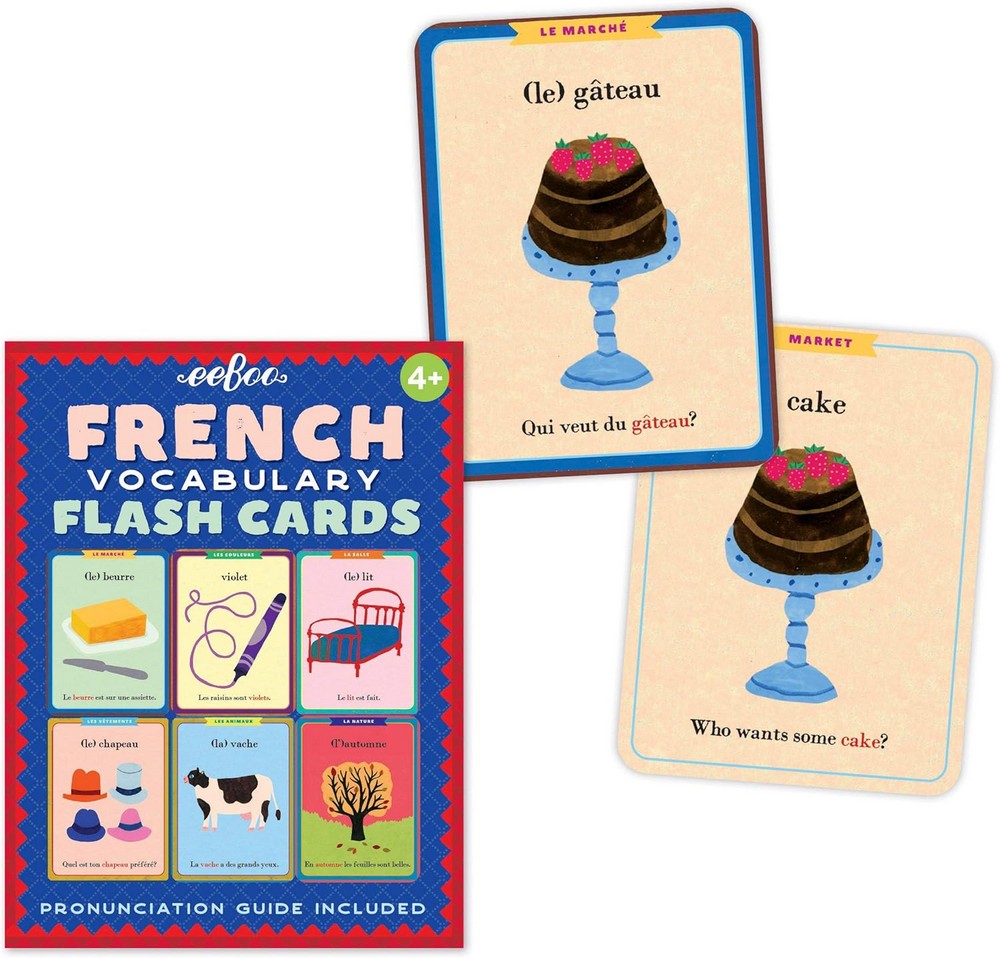 eeBoo French Flash Cards - Bilingual Learning Set for Kids, Fun and Interactive Way to Learn Basic French Vocabulary