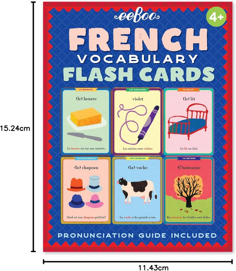 eeBoo French Flash Cards - Bilingual Learning Set for Kids, Fun and Interactive Way to Learn Basic French Vocabulary