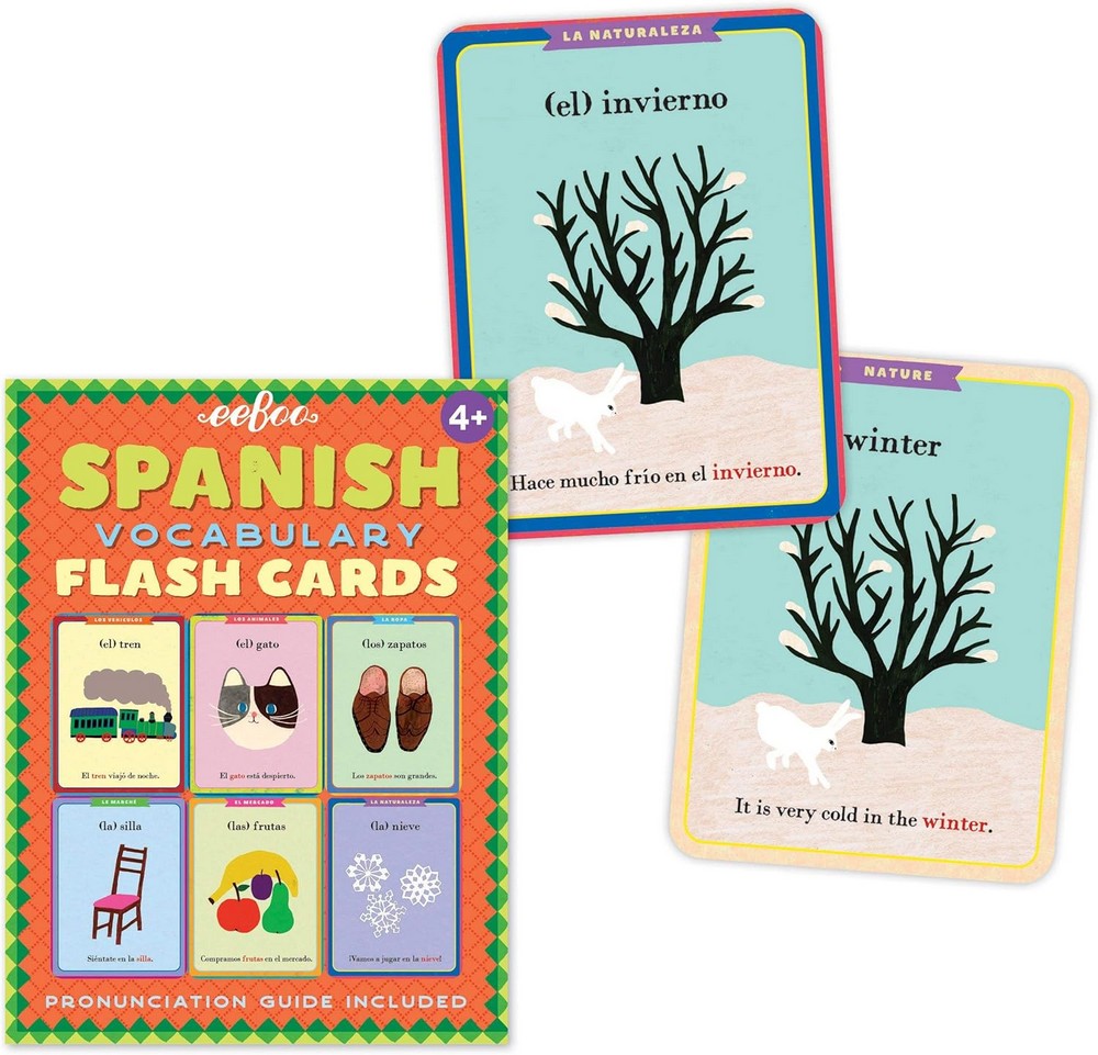 eeBoo Spanish Flash Cards - Bilingual Learning Set for Kids, Fun and Interactive Way to Learn Basic Spanish Vocabulary