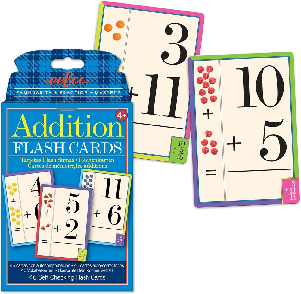 eeBoo Flash Cards - Addition Math Learning Set for Kids, Fun and Engaging Way to Practice Basic Addition, Perfect for Early Learners and Preschoolers