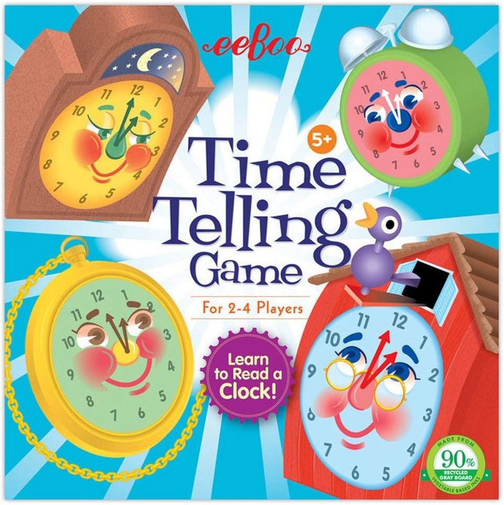 eeBoo Time Telling Game - Fun and Educational Learning Activity for Kids, Teaches Analog and Digital Clocks