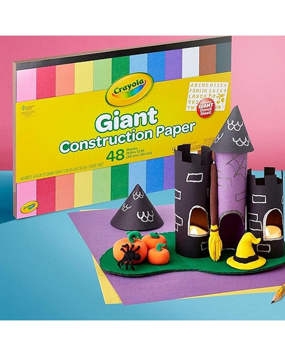 Crayola Giant Construction Paper with Stencils – Large Colored Paper Pack for Kids, Includes Stencils for Creative Art Projects