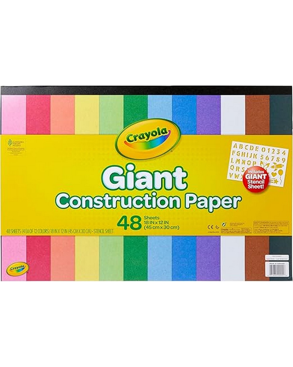 Crayola Giant Construction Paper with Stencils – Large Colored Paper Pack for Kids, Includes Stencils for Creative Art Projects