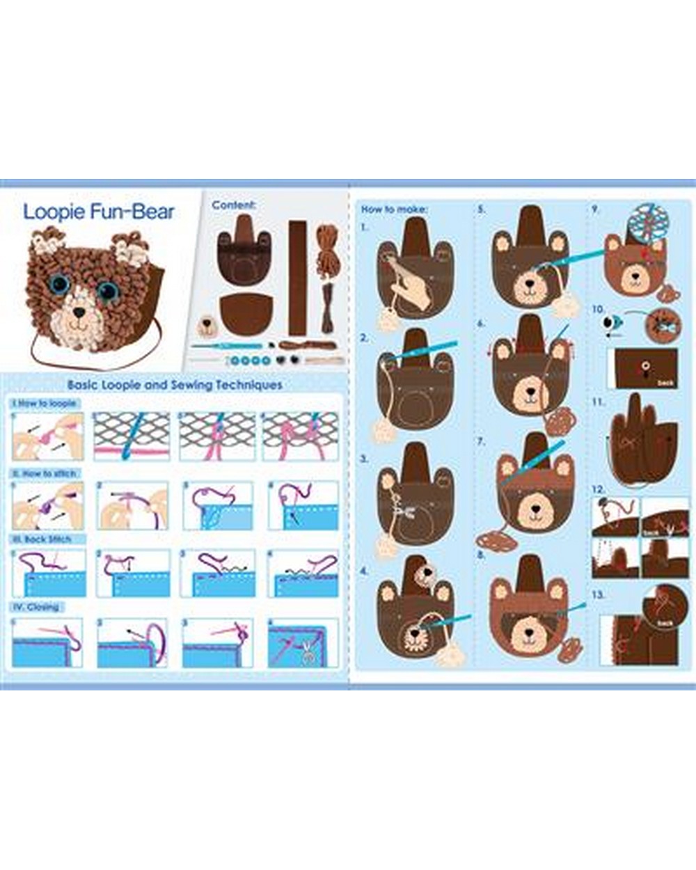 Avenir Loopie Fun My First Plush Bag Bear – DIY Plush Craft Kit for Kids, Cute and Soft Bear Shaped Bag, Ideal for Beginners and Creative Play