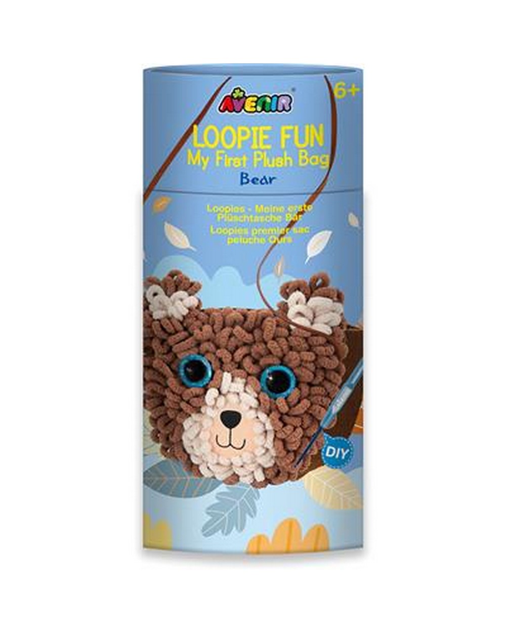 Avenir Loopie Fun My First Plush Bag Bear – DIY Plush Craft Kit for Kids, Cute and Soft Bear Shaped Bag, Ideal for Beginners and Creative Play