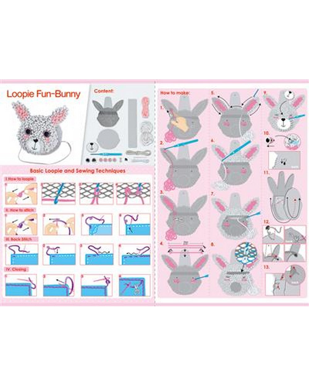 Avenir Loopie Fun My First Plush Bag Bunny – DIY Plush Craft Kit for Kids, Cute and Soft Bunny Shaped Bag, Perfect for Beginners and Creative Play