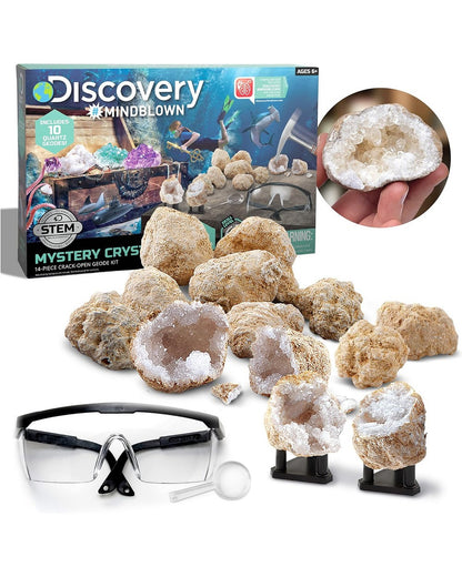 Discovery Mindblown STEM Toy Mystery Crystals Geode Excavation Kit - 14 Pieces, Educational Science Set, Crystal Discovery, Fun Excavation Activity