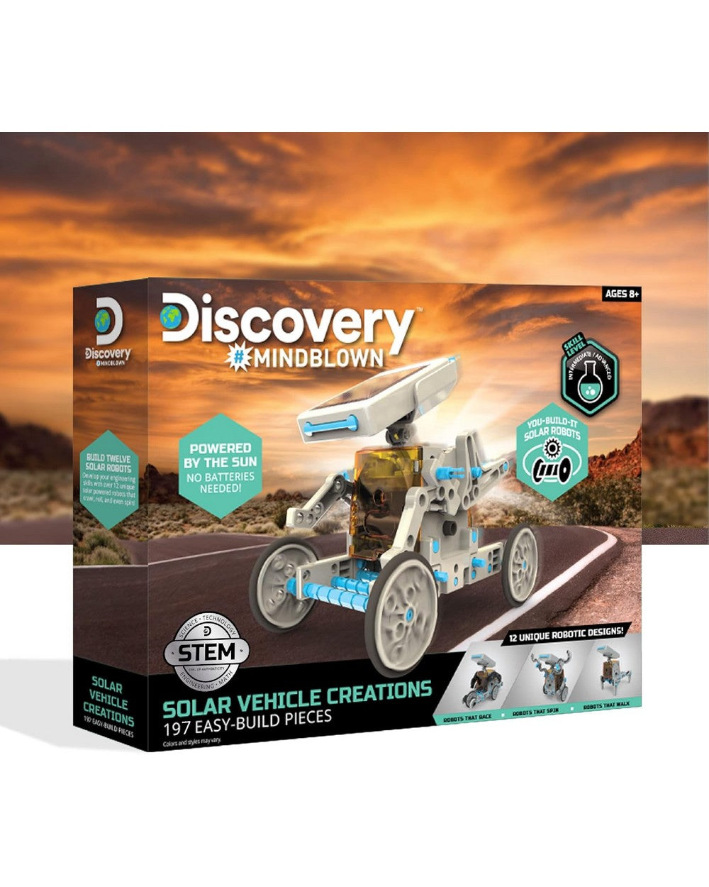 Discovery Mindblown Solar Vehicle Creations - 197 Pieces STEM Kit, 12 Robotic Designs, Educational Building Toy, Eco-Friendly Solar Power Fun