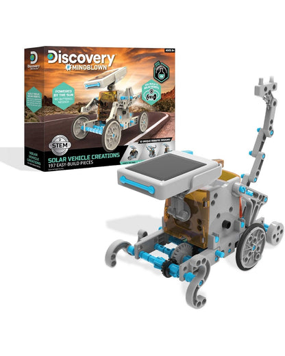 Discovery Mindblown Solar Vehicle Creations - 197 Pieces STEM Kit, 12 Robotic Designs, Educational Building Toy, Eco-Friendly Solar Power Fun