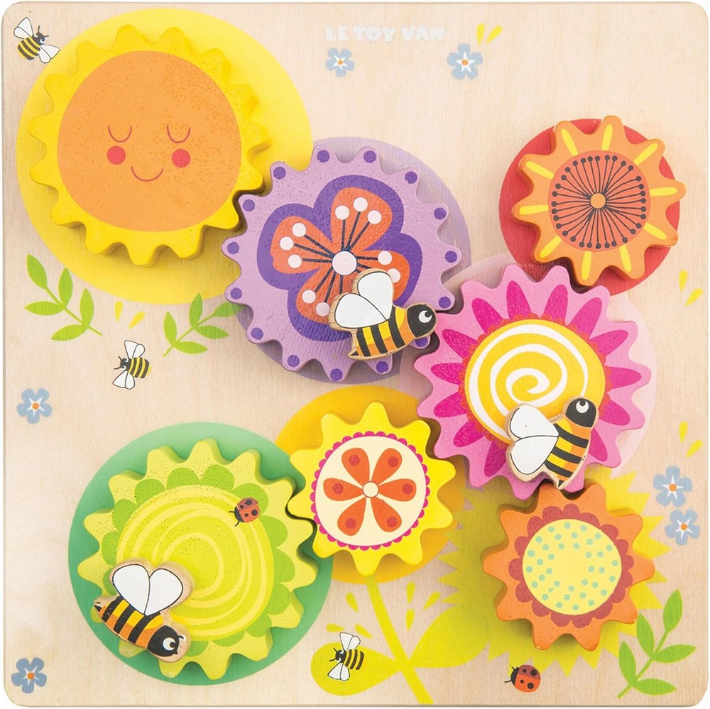 Le Toy Van Meadow Bees Gear & Cogs Set - 8-Piece Wooden Gear Toy for Kids, Interactive Play, Creative Construction, Gear Mechanism Play, Montessori Toy