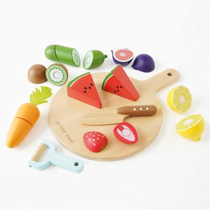 Le Toy Van Wooden Chopping Board & Sliceable Play Food Set, Pretend Play Kitchen Toys, Role-Playing Food Cutting, Creative Cooking Set