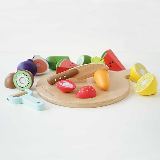 Le Toy Van Wooden Chopping Board & Sliceable Play Food Set, Pretend Play Kitchen Toys, Role-Playing Food Cutting, Creative Cooking Set